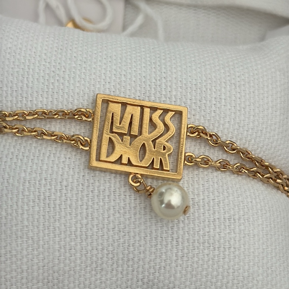 Christian Dior miss dior pearl drop bracelet logo gold jewelry with box - Picture 3 of 7